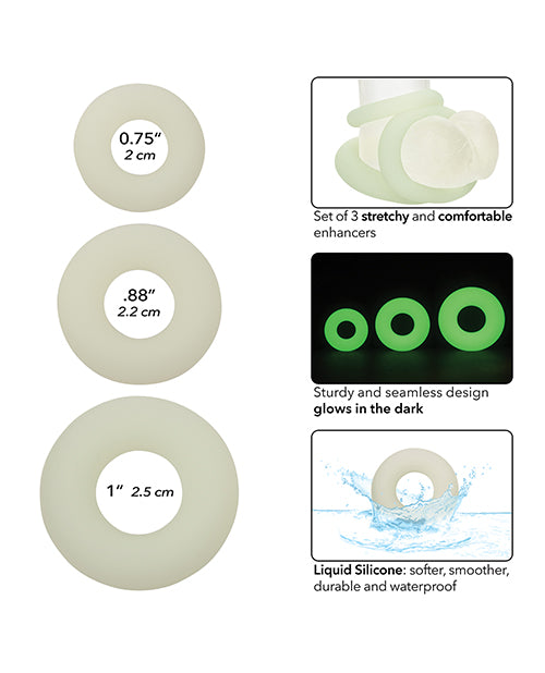 Alpha Liquid Silicone Glow in the Dark Cock Ring - Set of 3 - LUST Depot