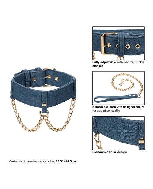 Ride 'em Premium Denim Collection Collar W/leash - LUST Depot