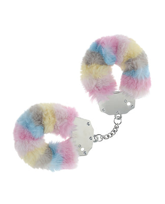 Shots Ouch! Heavy-duty Fluffy Handcuffs - Powder Rainbow