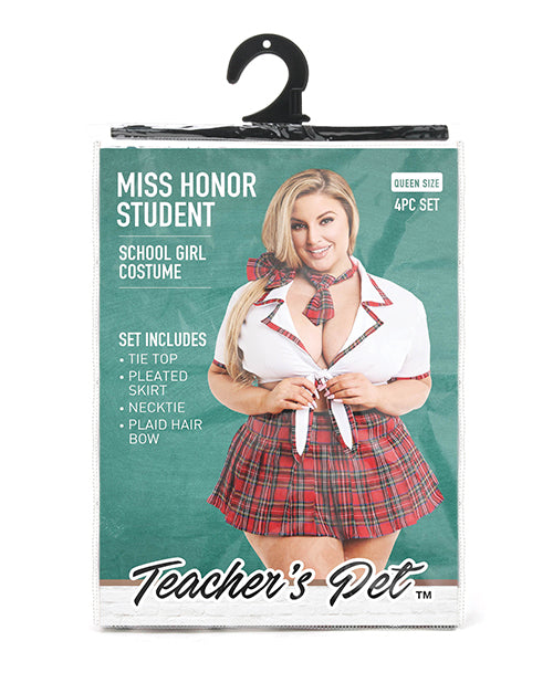 Teacher's Pet Ms Honor Student School Girl Tie Top, Pleated Skirt, Neck Tie & Hair Bow Red Qn - LUST Depot