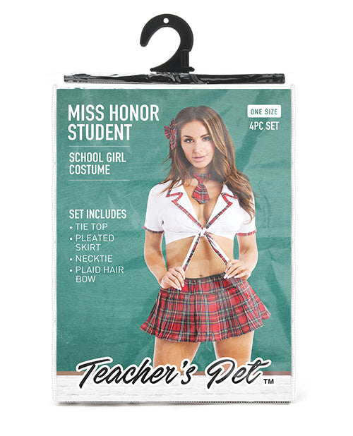 Teacher's Pet Ms Honor Student School Girl Tie Top, Pleated Skirt, Neck Tie & Hair Bow Red O/s - LUST Depot