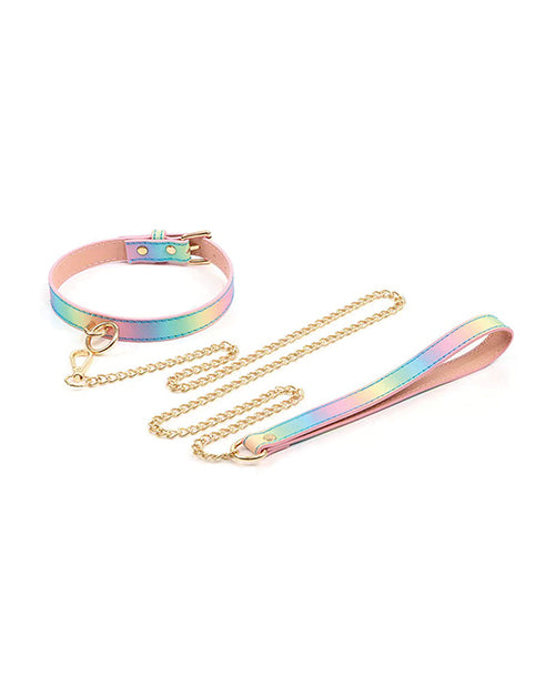 Hello Sexy! Hot Bitch Collar & Leash - Iridescent Rainbow - LUST Depot