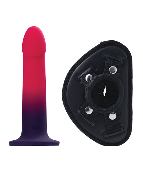 VeDO Duo Silicone Dildo w/Harness - Pink/Purple