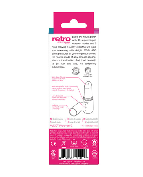 Vedo Retro Rechargeable Bullet Lip Stick Vibe - Pink - LUST Depot