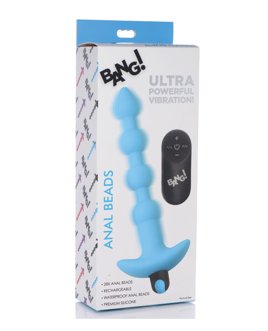 Bang! 28X Vibrating Silicone Anal Beads w/Remote Control - Blue