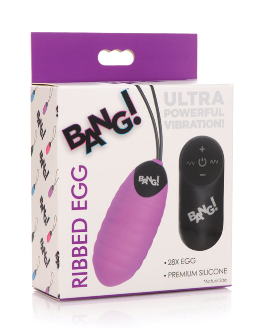 Bang! 28X Ribbed Silicone Egg w/Remote Control - Purple