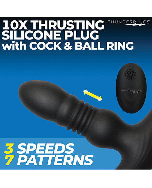 Thunderplugs 10x Thrusting Silicone Vibrator W/cock & Ball Strap & Remote - Black - LUST Depot