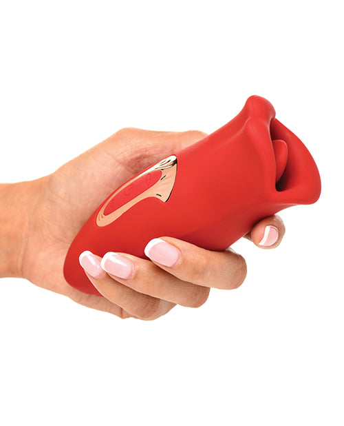 Shegasm Lickgasm Kiss + Tell Silicone Kissing & Vibrating Clitoral Stimulator - Red - LUST Depot