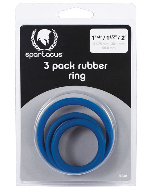 Spartacus Rubber Cock Ring Set- Blue Pack Of 3 - LUST Depot