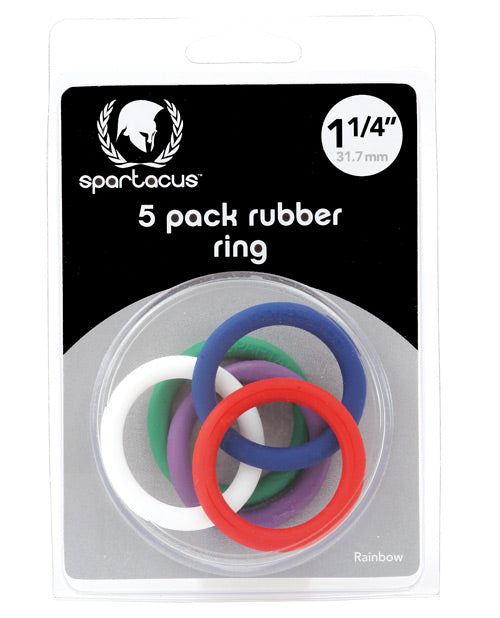 Spartacus 1.25" Rubber Cock Ring Set - Rainbow Pack Of 5 - LUST Depot