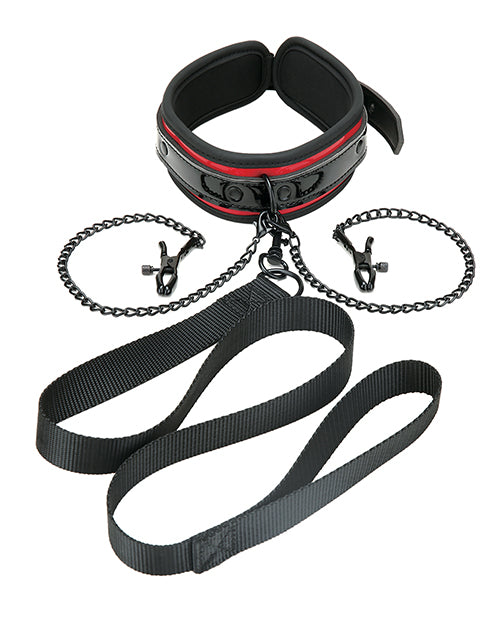 Whipsmart Heartbreaker Collar & Leash Set - Black/red - LUST Depot