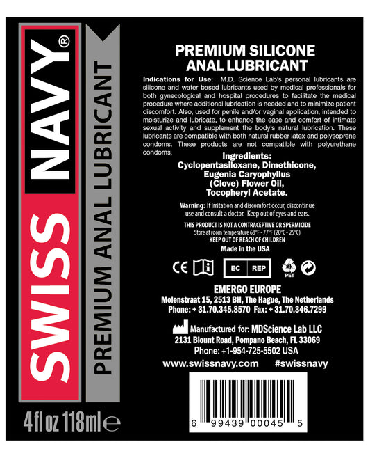 Swiss Navy Anal Lube - 4 Oz - LUST Depot