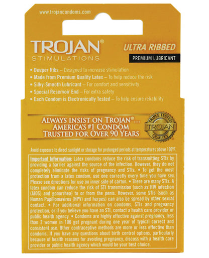 Trojan Ultra Ribbed Condoms - Box Of 3 - LUST Depot