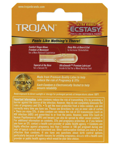 Trojan Ultra Ribbed Ecstasy Condoms - Box Of 3 - LUST Depot