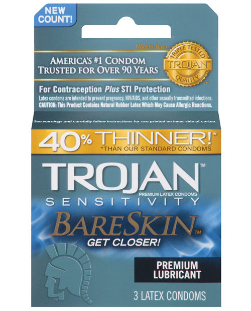 Trojan Bareskin Condoms - Box Of 3 - LUST Depot