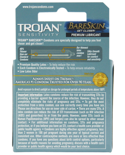 Trojan Bareskin Condoms - Box Of 3 - LUST Depot