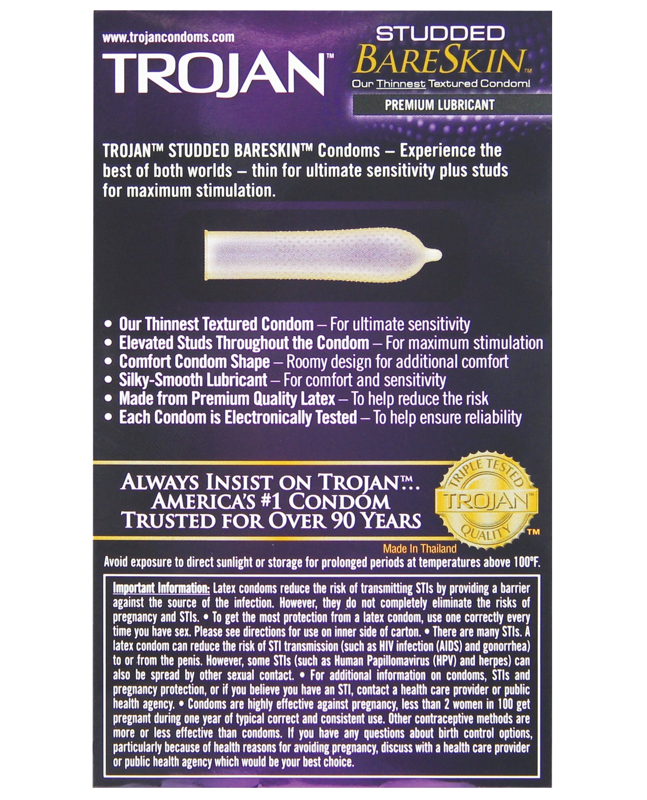 Trojan Studded Bareskin Condoms - Box Of 10 - LUST Depot