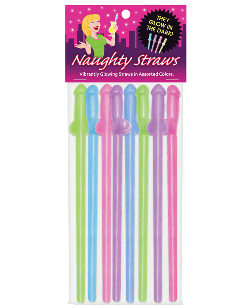 Glow In The Dark Penis Straws - Asst. Colors Pack Of 8 - LUST Depot