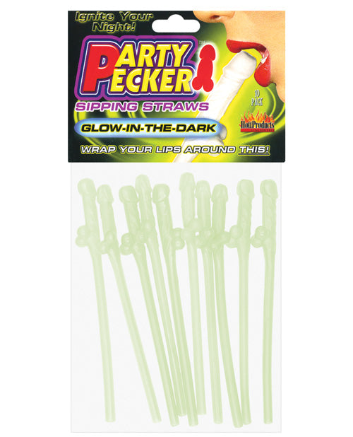 Party Pecker Sipping Straws - Glow In The Dark Pack Of 10 - LUST Depot