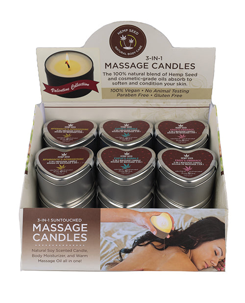 Earthly Body 2024 Valentines 3 In 1 Massage Heart Candle Display W/tester - 3 Scents Display Of 12 - LUST Depot