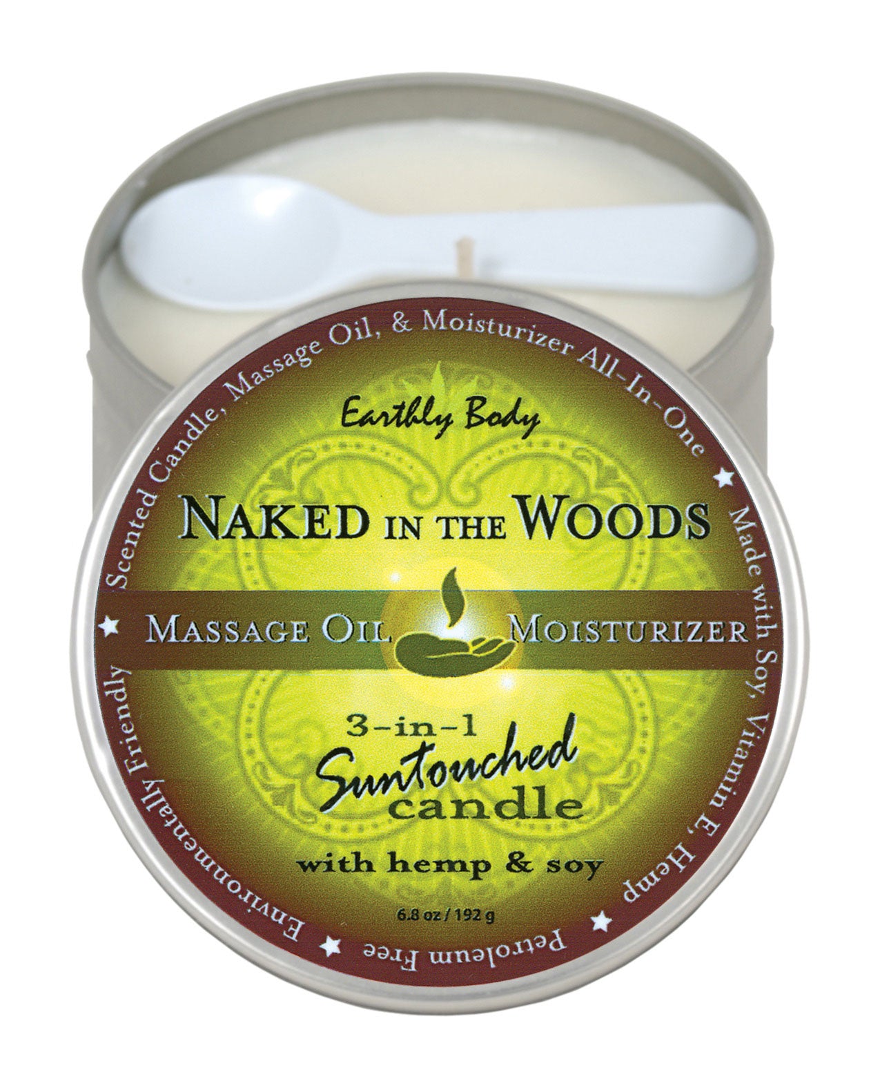 Earthly Body Suntouched Hemp Candle - 6 Oz Round Tin Naked In The Woods - LUST Depot