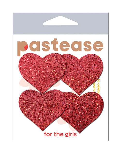 Pastease Premium Petites Glitter Heart - Red O/s Pack Of 2 Pair - LUST Depot