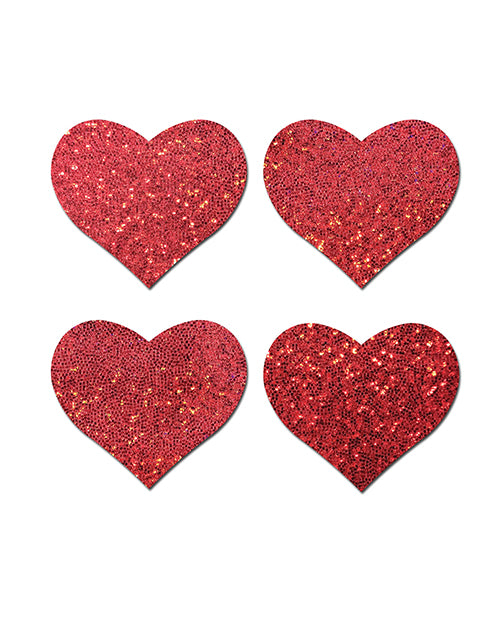 Pastease Premium Petites Glitter Heart - Red O/s Pack Of 2 Pair - LUST Depot