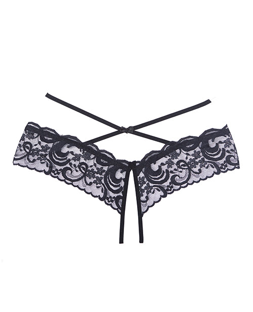 Adore Dare Me Cross Waist Open Lace Panty Black O/s - LUST Depot