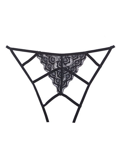 Adore Luv Web Strappy Open Front Panty Black O/s - LUST Depot