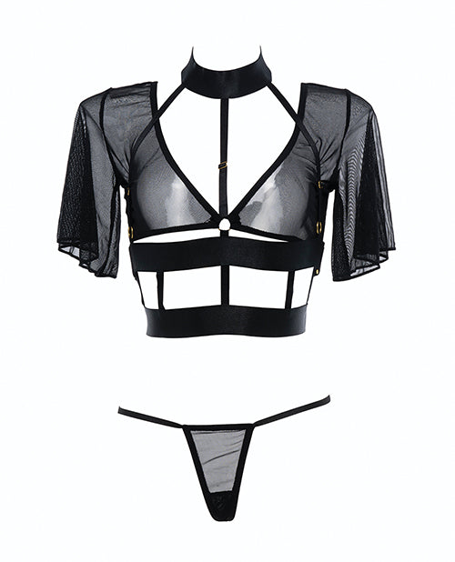 Adore Dreamer Sheer Mesh Strappy Top & Thong Black O/s - LUST Depot