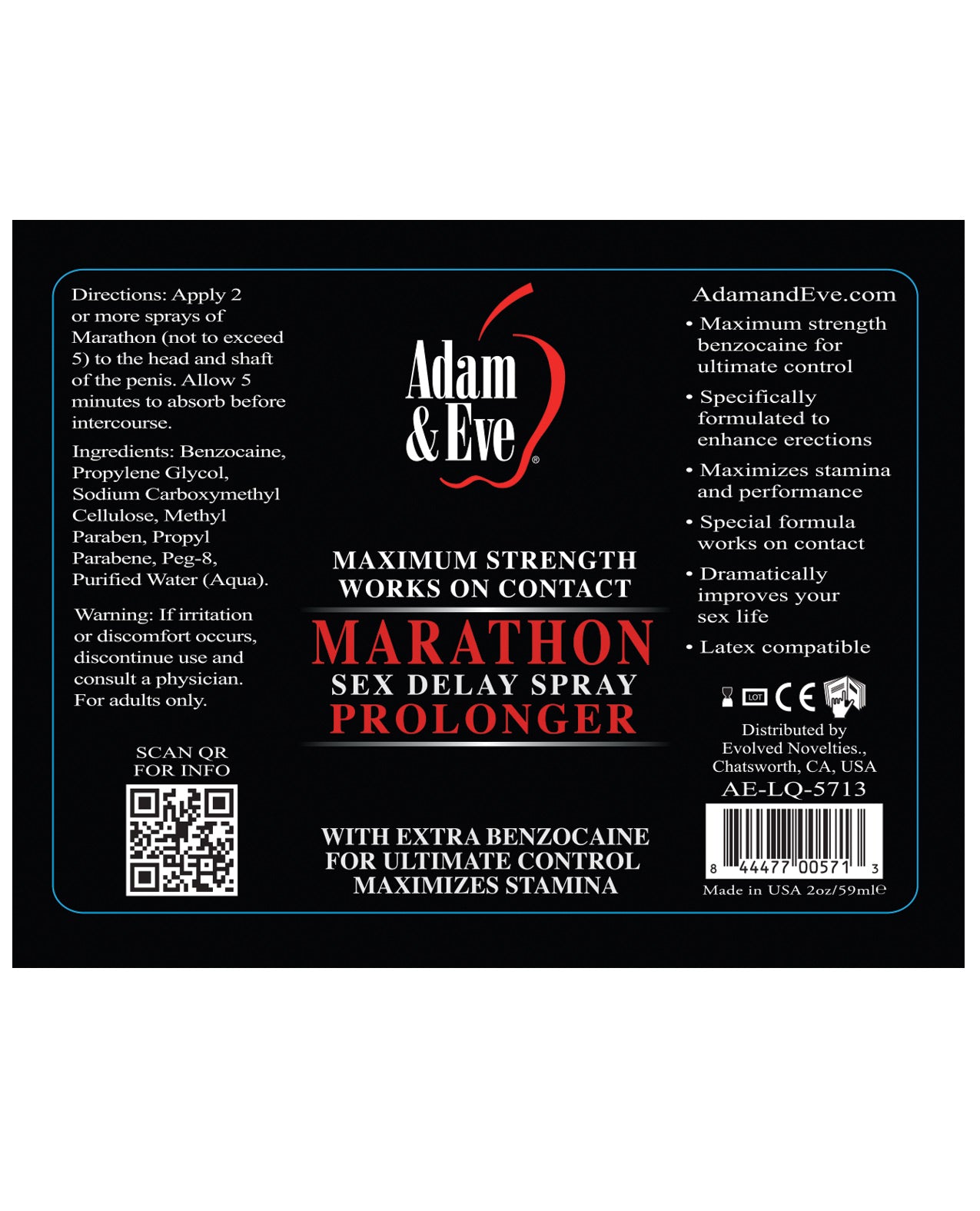 Adam & Eve Marathon Sex Delay Spray Maximum Strength - 2oz - LUST Depot