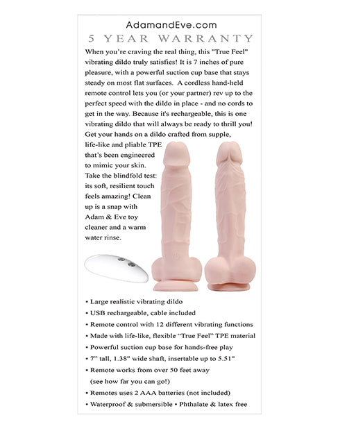 Adam & Eve Adam's True Feel Rechargeable Dildo - Flesh - LUST Depot