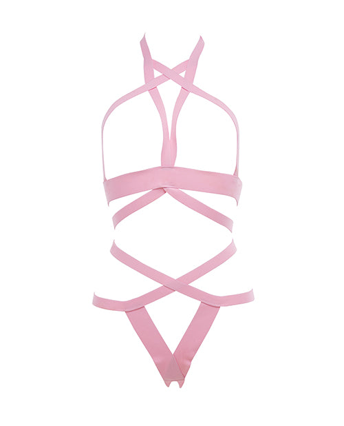 Kitten It's Complicated Open Elastic Strappy Bra & Open Back Panty Pink O/s - LUST Depot