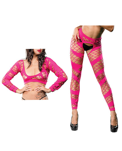 Beverly Hills Naughty Girl Crotchless Mesh & Fishnet Leggings Pink O/s - LUST Depot