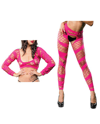 Beverly Hills Naughty Girl Crotchless Mesh & Fishnet Leggings Pink O/s