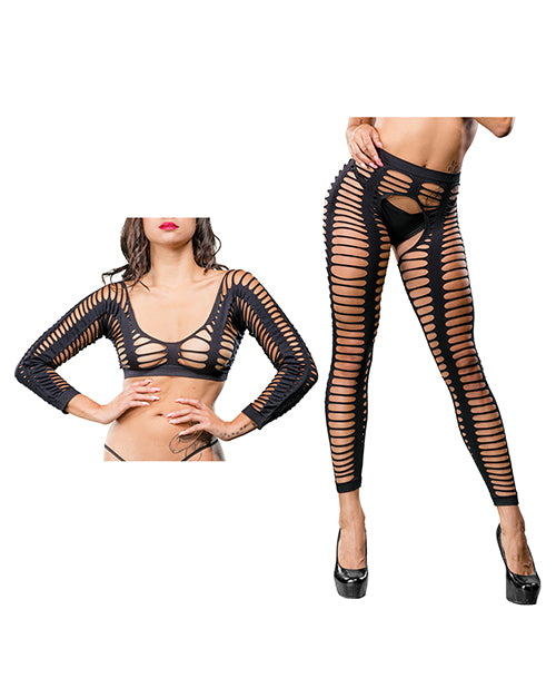 Beverly Hills Naughty Girl Crotchless All Over Straps Mesh Leggings Black O/s - LUST Depot