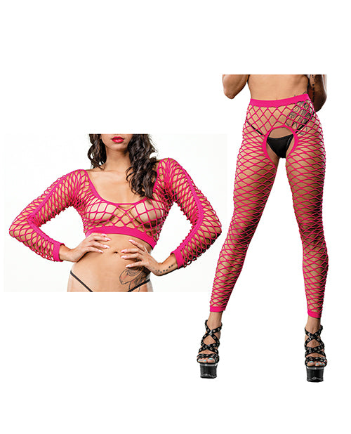 Beverly Hills Naughty Girl Crotchless All Over Mesh Leggings Pink O/s - LUST Depot