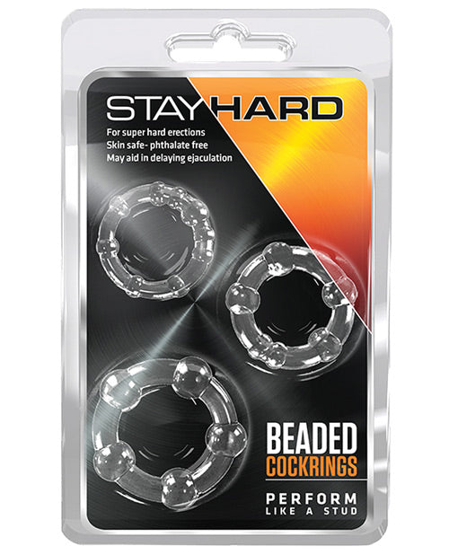 Blush Stay Hard Beaded Cock Rings 3 Pack - Clear - LUST Depot