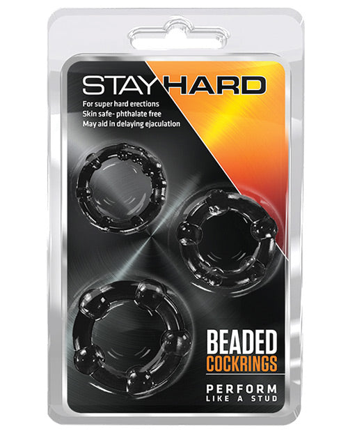 Blush Stay Hard Beaded Cock Rings 3 Pack - Black - LUST Depot