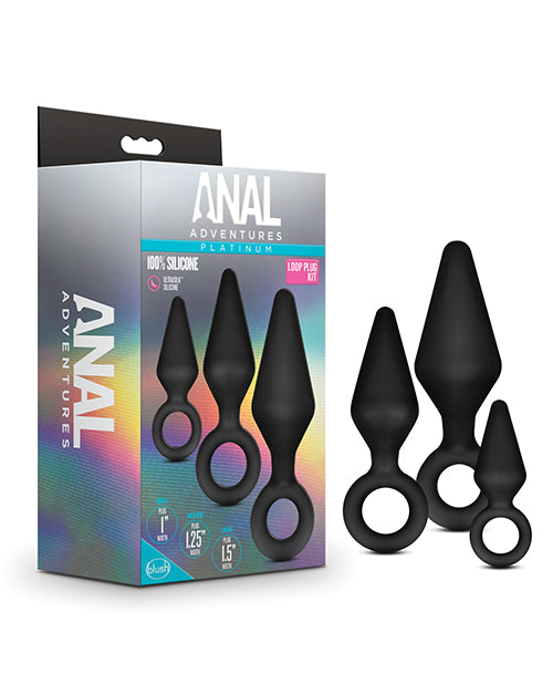 Blush Anal Adventures Platinum Silicone Loop Plug Kit - Black - LUST Depot