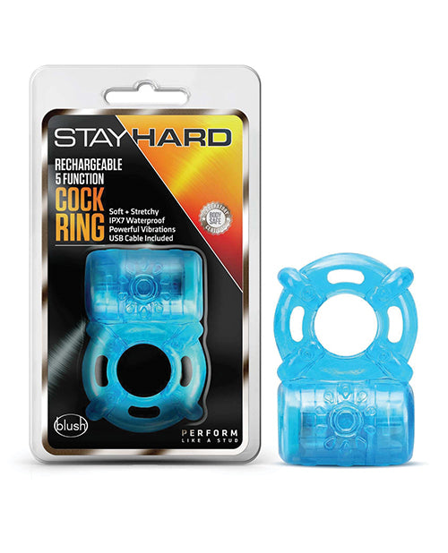 Blush Stay Hard Rechargeable 5 Function Cock Ring- Blue - LUST Depot