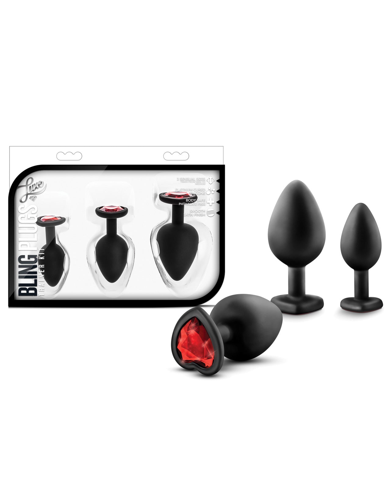 Blush Luxe Bling Plugs Training Kit - Black W-red Gems - LUST Depot