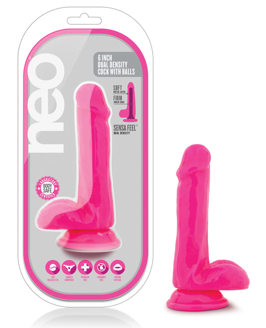 Blush Neo 6" Dual Density Cock W-balls - Neon Pink - LUST Depot