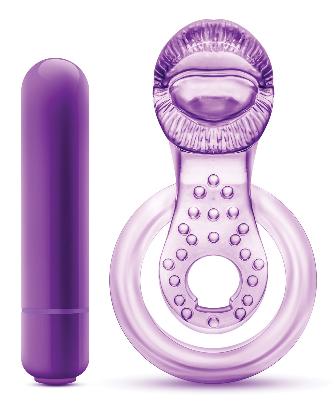 Blush Play With Me Lick It Vibrating Double Strap Cockring - Purple - LUST Depot