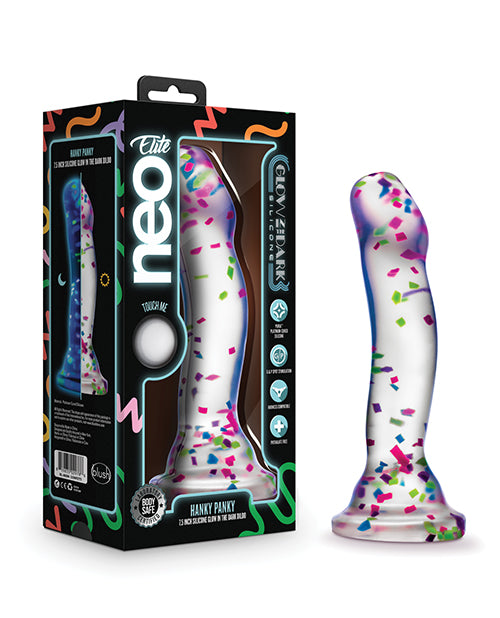 Blush Neo Elite Hanky Panky 7" Confetti Dildo - Glow In The Dark - LUST Depot