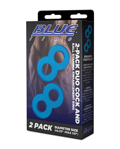 Blue Line C & B Dual Cock & Ball Stamina Enhancement Ring - Jelly Blue Pack Of 2 - LUST Depot