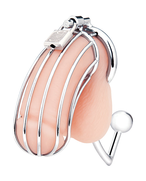 Blue Line Cock Cage W-anal Stimulator - Silver - LUST Depot