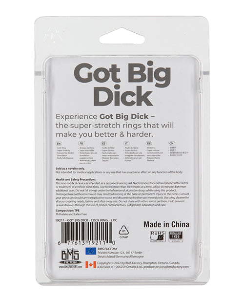 Got Big Dick 2 Pack Cock Rings - Black - LUST Depot