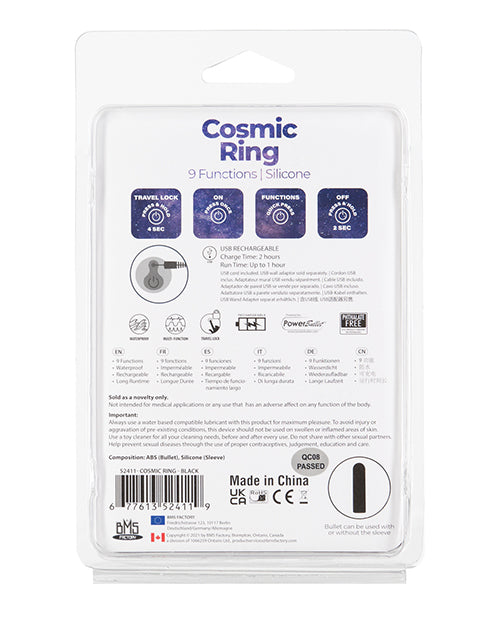 Cosmic Cock Ring W-rechargeable Bullet - 9 Functions Black - LUST Depot