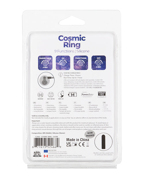 Cosmic Cock Ring W-rechargeable Bullet - 9 Functions Glow In The Dark - LUST Depot